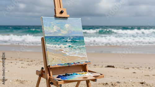 Art Easel Facing Ocean Waves
