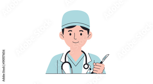 Dedicated young male healthcare professional in uniform with stethoscope and tablet for medical practice and patient care