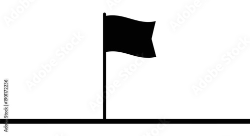 Simple black flag on a pole, marking a location or goal, isolated white background.