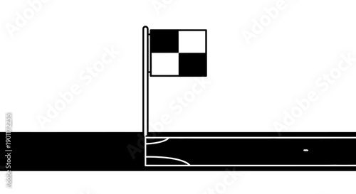 Checkered Flag on Pole Marking Finish Line on Race Track, Competition Achievement Icon on Isolated White Background