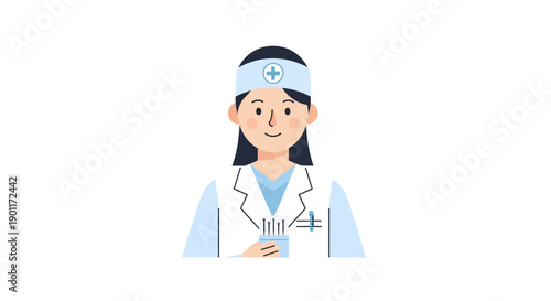 Healthcare professional wearing medical attire and holding a test tube in a clinical setting