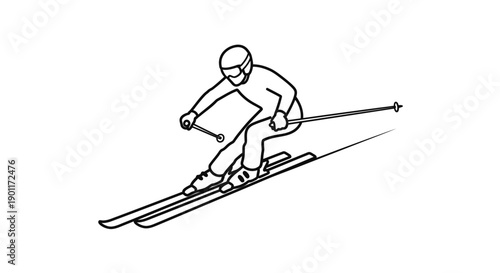 Dynamic Skier Descending Slope, Winter Sports Action Shot, isolated white background.