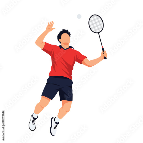 Badminton player hitting shuttlecock cartoon character
