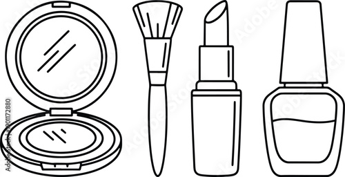 Beauty Cosmetics Outline Icon Set with Makeup and Skincare Tools