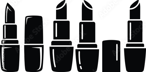 Solid Black Lipstick Makeup Silhouette Icon Set Beauty Cosmetic Collection