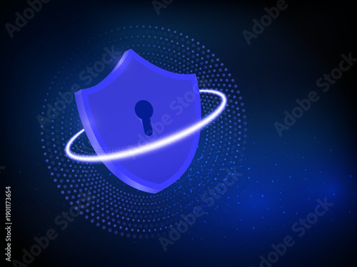 Fotografía 3D digital security shield with glowing light energy circles, futuristic cyber protection for online data and privacy vector