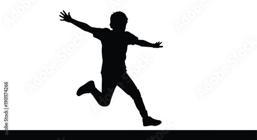 Silhouette of a young person joyfully running with arms outstretched against a white background, conveying a sense of freedom and exhilaration.