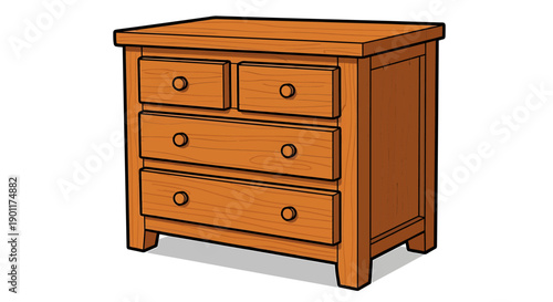 Cartoon style wooden chest of drawers with four drawers and brown color