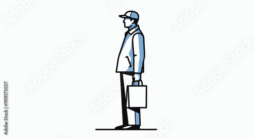 A farmer in overalls and a hat bending down to lift a metal bucket from the ground in a simple illustration.