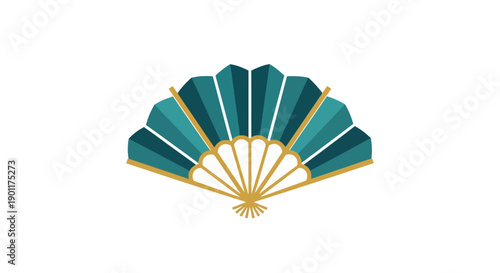 Handheld Decorative Teal and Gold Fan.