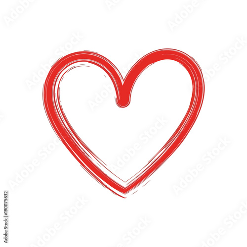 Hand drawn red heart symbol with a rough distressed texture symbolizing love and passion isolated on a clean white background perfect for valentine's day or expressing affection