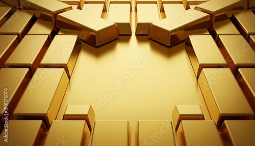 Wallpaper Mural Abstract Golden Blocks Forming a Geometric Pattern with a Central Void. Torontodigital.ca