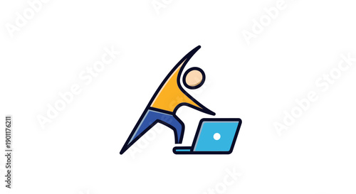 Man dancing with laptop computer.