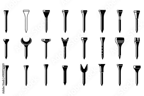 Golf Tee Silhouette Vector Icon Sheet for Sports and Equipment Design