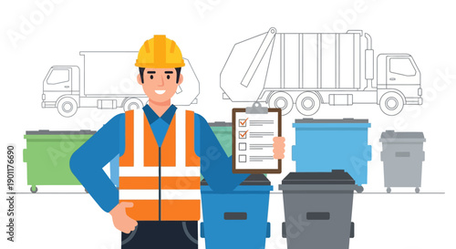 Young Male Waste Management Worker Sorting Trash Bins in a Recycling Facility