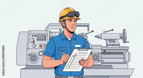 Mechanical Engineer Inspecting Machines at Industrial Workshop