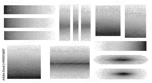 Collection of abstract grayscale gradient textures with a grainy, speckled effect.