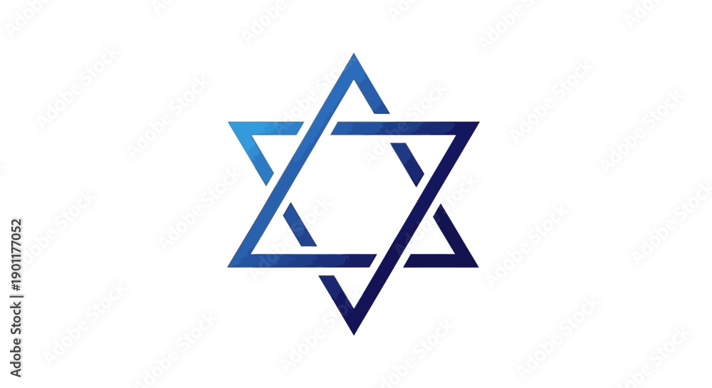 Fototapeta premium A blue gradient Star of David symbol on a white background.