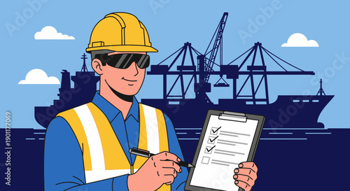 Construction Engineer Inspecting Shipyard Safety Checklist
