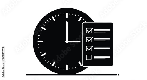 Time management concept a clock face with a checklist illustration