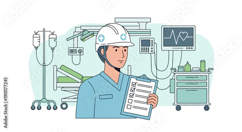 Medical Professional in Operating Room with Monitoring Equipment