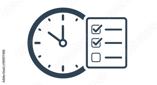 Time management concept with a clock and checklist icon in blue outline
