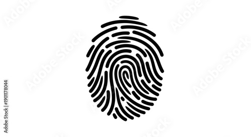 Stylized black fingerprint icon representing biometric identification and personal security.