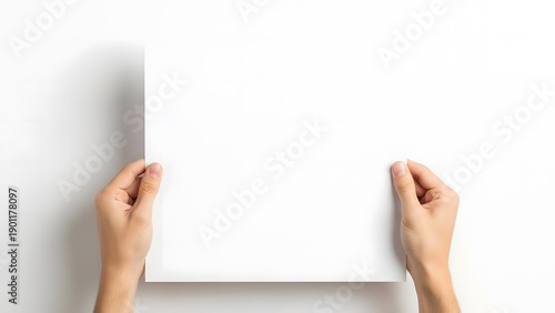 Wallpaper Mural Hands holding empty white paper sheet against bright plain background mock up for creative design or message presentation placeholder for flyer poster or menu document with copy space area template Torontodigital.ca
