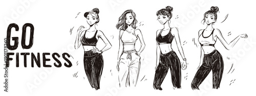 vector illustration of a set of people icons with text go fitness motivation sports banner 