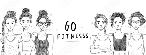vector illustration of a set of people icons with text go fitness motivation sports banner 