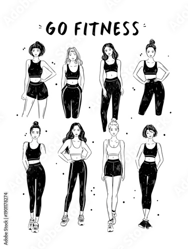 vector illustration of a set of people icons with text go fitness motivation sports banner 