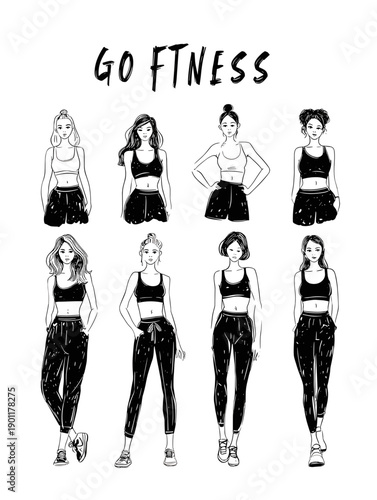 vector illustration of a set of people icons with text go fitness motivation sports banner 