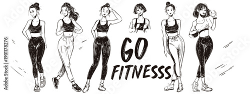 vector illustration of a set of people icons with text go fitness motivation sports banner 