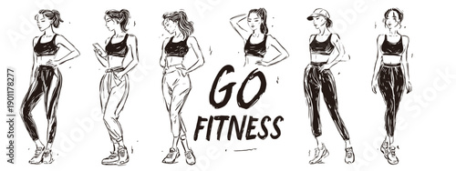 vector illustration of a set of people icons with text go fitness motivation sports banner 