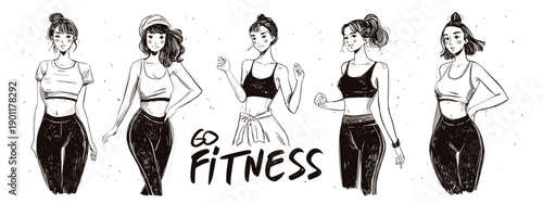 vector illustration of a set of people icons with text go fitness motivation sports banner 