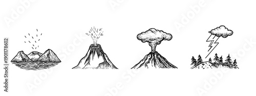 vector illustration of a mountain landscape volcano set isolated on white background 