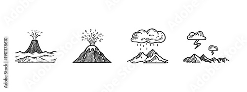 vector illustration of a mountain landscape volcano set isolated on white background 