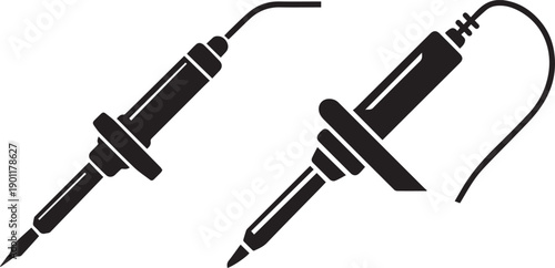 Black solid silhouette of a soldering tool isolated on white background, electronics and DIY equipment shadow illustration, minimal technical and workshop design