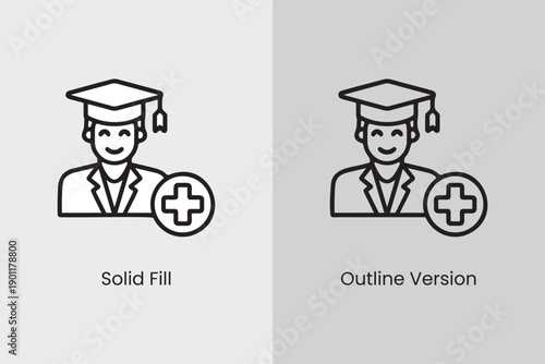 Student graduation icon with add symbol line art