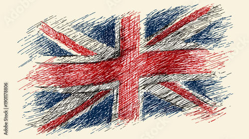 United Kingdom grunge flag Great Britain hand drawn isolated on white