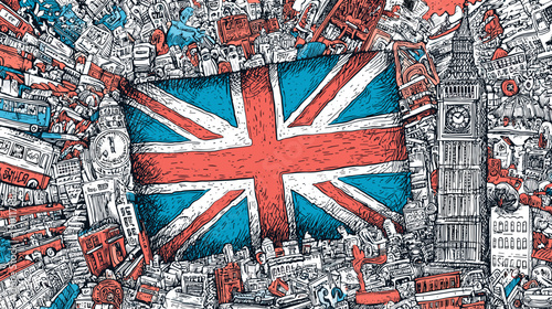 United Kingdom grunge flag Great Britain hand drawn isolated on white