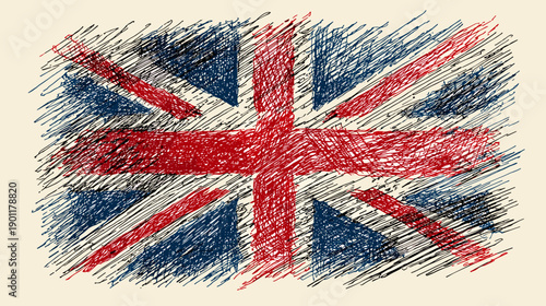 United Kingdom grunge flag Great Britain hand drawn isolated on white