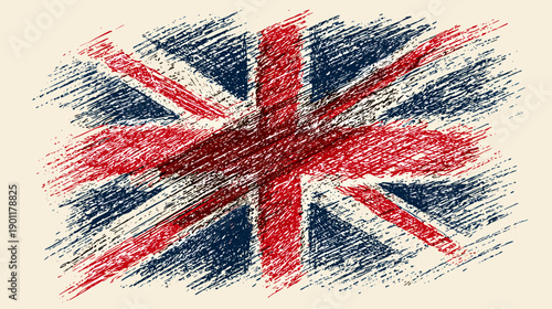 United Kingdom grunge flag Great Britain hand drawn isolated on white