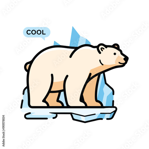 Cartoon Polar Bear on Iceberg Illustration.
