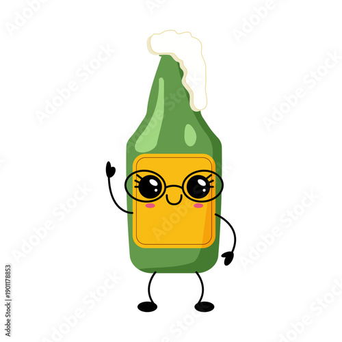 Cute Kawaii Beer Bottle Character Illustration