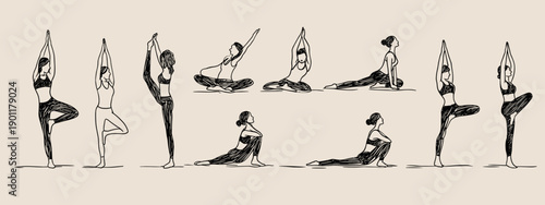 set vector illustration of a silhouette woman fitness or yoga , pilates training 