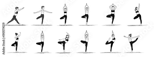 set vector illustration of a silhouette woman fitness or yoga , pilates training 