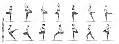 set vector illustration of a silhouette woman fitness or yoga , pilates training 