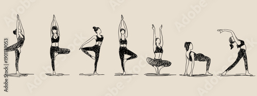 set vector illustration of a silhouette woman fitness or yoga , pilates training 