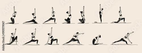 set vector illustration of a silhouette woman fitness or yoga , pilates training 